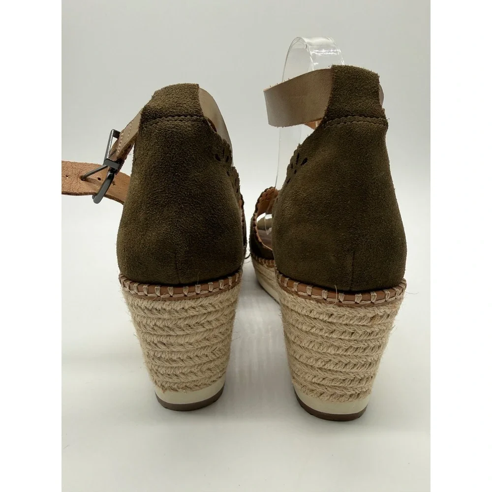 Crown Vintage Dunja Wedge Sandals Womens 10 Olive Green EUC Espadrille Suede